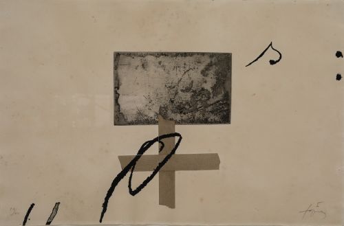 ANTONI TÀPIES, "Signes sus croix", 1976, Aguatinta sobre pa