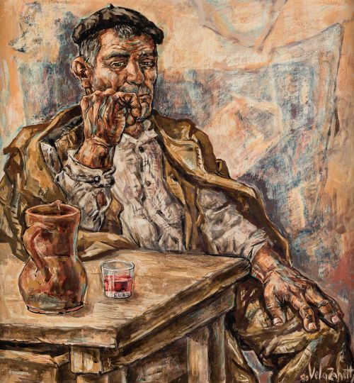 JOSÉ VELA ZANETTI, "Campesino con chato de vino", 1980, Óle