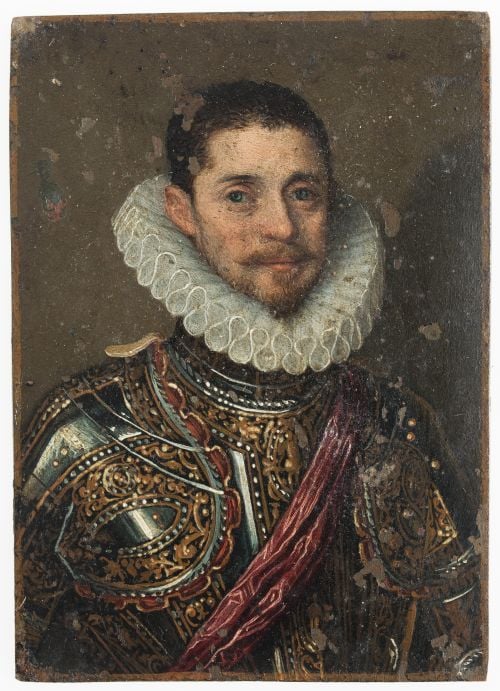 ANÓNIMO, "Retrato de caballero con armadura", Óleo sobre co