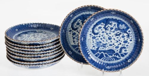 Ten plates of Japanese Arita pottery