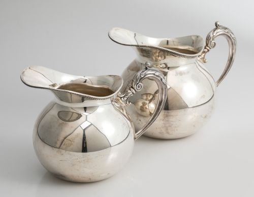 Pair of 925 Sterling silver water jugs, Camusso, Peru, 20th