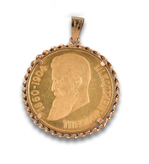 COLGANTE MEDALLA CONMEMORATIVA THEODOR HERZL EN ORO