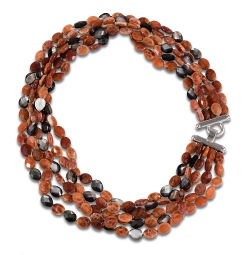 MULTISTRAND NECKLACE OF CARNELIAN AND MOTHER OF PEARL, SILV