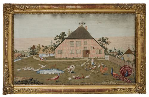 "Granja de aves", bordado en petit point, España, c. 1900