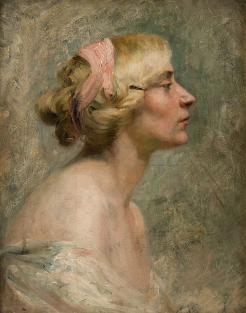 ESCUELA FRANCESA , "Retrato de mujer de perfil", Óleo sobre