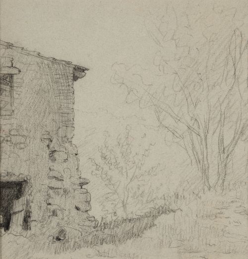 JOAQUÍN MIR TRINXET, "Paisaje con casa", Carboncillo sobre