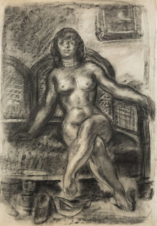 PEDRO MOZOS MARTÍNEZ, "Figura femenina sentada", Carboncill