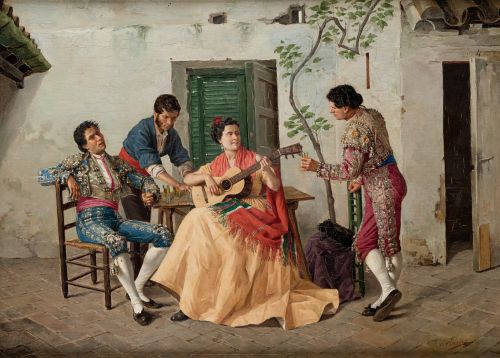 JOAQUÍN TURINA Y AREAL, "Cante con toreros" OJO, Óleo sobre