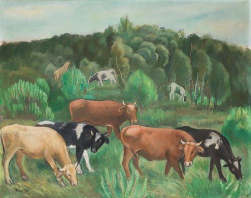 JOAQUIN SUNYER, "Vacas en el bosque, Seva", 1945-46, Óleo s