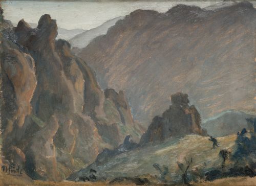 NICANOR  PIÑOLE, "Paisaje de montaña", Óleo sobre tabla