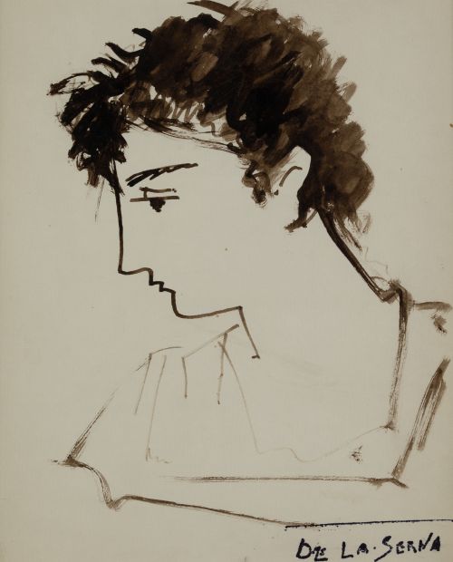 ISMAEL GONZÁLEZ DE LA SERNA, "Joven de perfil", Tinta sobre