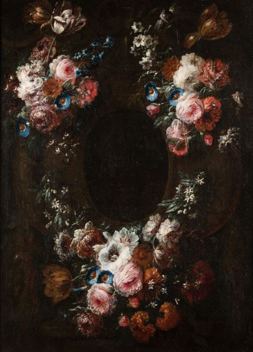 JEAN-BAPTISTE MOREL, "Guirnalda de flores", Óleo sobre lien