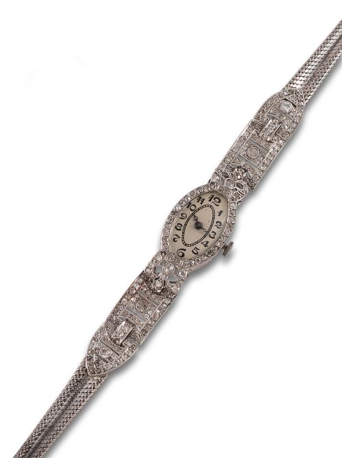 RELOJ DE PULSERA DE DAMA DE DIAMANTES, EN PLATINO Y ORO BLA