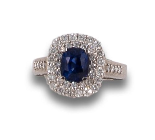 SAPPHIRE AND DIAMOND ROSETTE RING, IN WHITE GOLD