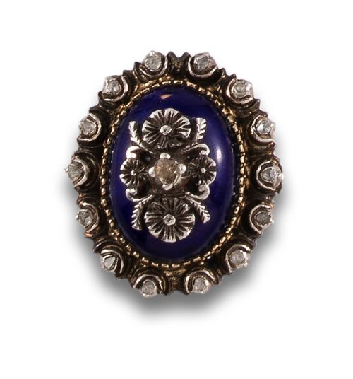 LATE 19TH CENTURY GOLD AND SILVER RING WITH DIAMONDS AND EN