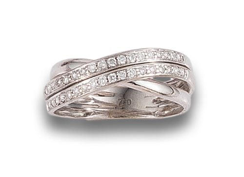 CROSSED DIAMOND RING, IN WHITE GOLD