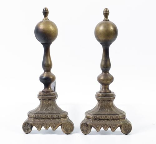 Pair of fireplace andirons, Spain, 20th century