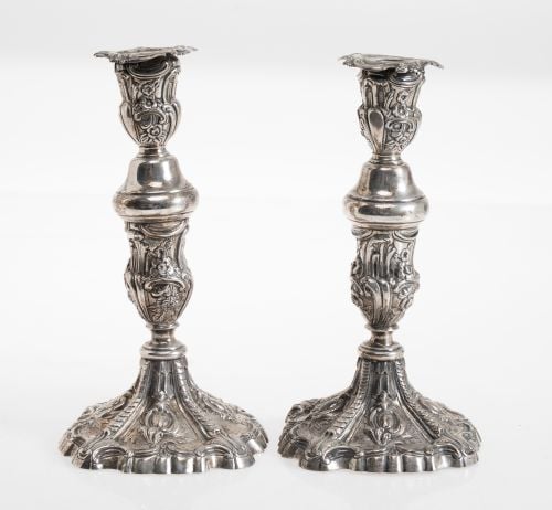 Pair of silver candlesticks Madrid Villa y Corte, Durán, 18