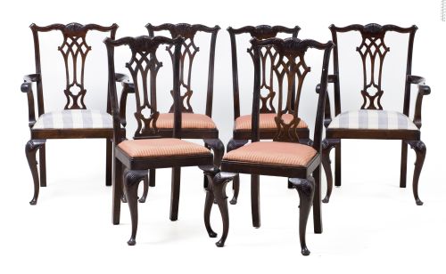 Four chairs and two armchairs in Chippendale style, England