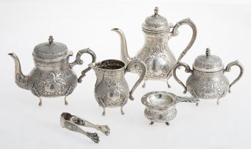 Spanish silver 916 coffee and tea set, Luis Espuñes, 20th c