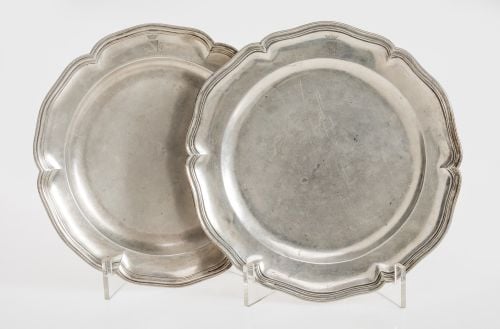 Pair of mitered silver plates, 18th century.