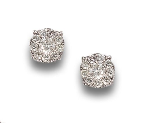 DIAMOND ROSETTE EARRINGS, IN WHITE GOLD