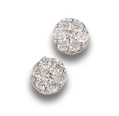 DIAMOND ROSETTE EARRINGS, IN WHITE GOLD