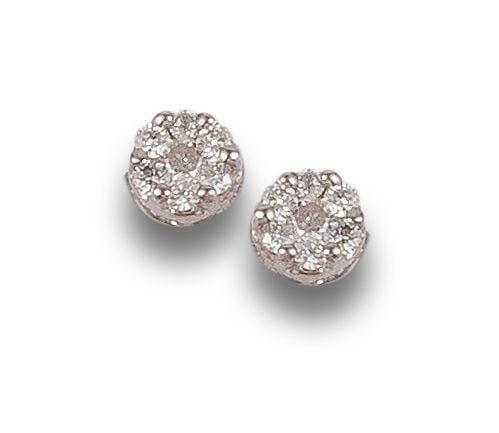 DIAMOND ROSETTE EARRINGS, IN WHITE GOLD