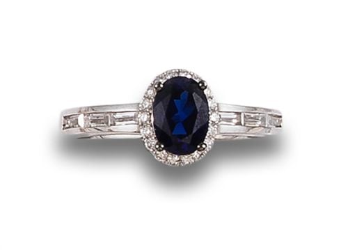 SAPPHIRE AND DIAMOND ROSETTE RING, IN WHITE GOLD