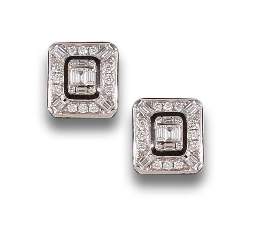 ART DECO STYLE DIAMONDS AND BLACK ENAMEL EARRINGS IN WHITE