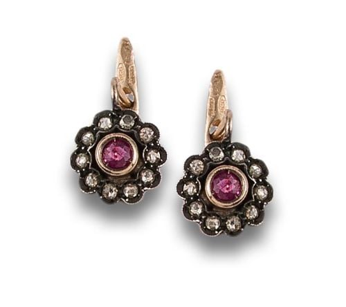 PENDIENTES ROSETONES, ESTILO ANTIGUO COLGANTES DE DIAMANTES