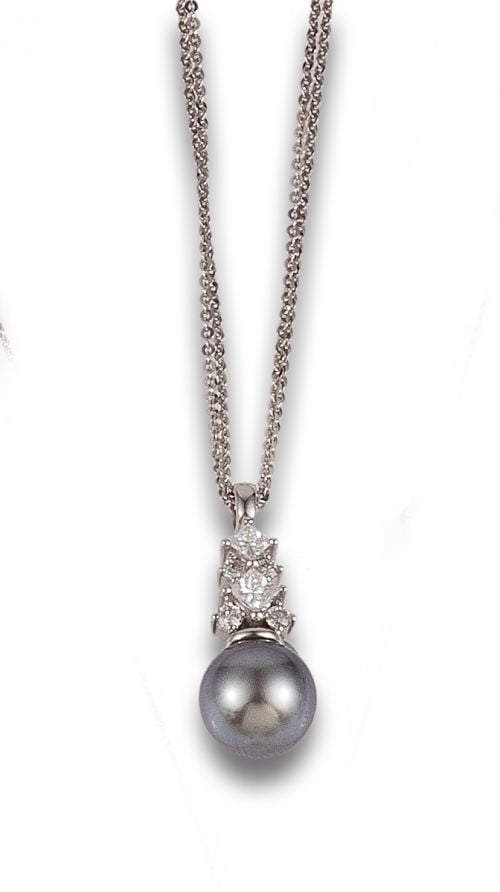 DIAMOND AND TAHITI PEARL PENDANT, IN WHITE GOLD WITH CHAIN