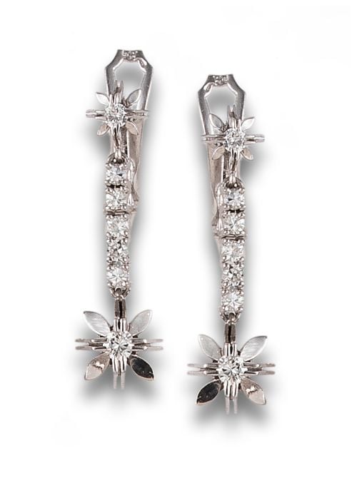 LONG, ANTIQUE STYLE, DIAMONDS AND PLATINUM EARRINGS