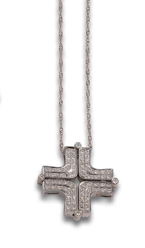 CROSS PENDANT - DIAMOND CHOKER, IN WHITE GOLD WITH CHAIN