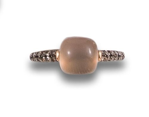 MOONSTONE AND BROWN DIAMONDS RING IN YELLOW GOLD