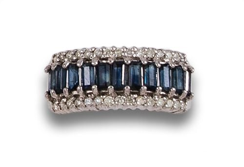 HALF WEDDING RING WITH SAPPHIRES AND DIAMONDS, IN WHITE GOL