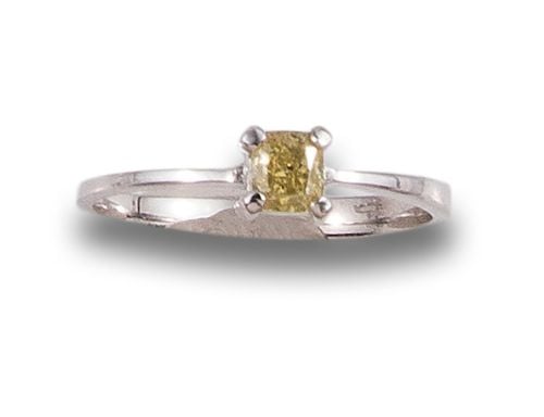 FANCY YELLOW DIAMOND SOLITAIRE RING IN WHITE GOLD