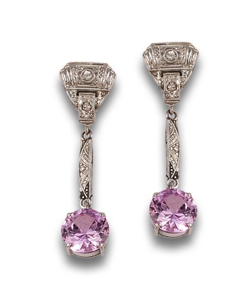 LONG ART DECO STYLE EARRINGS WITH DIAMONDS AND FRENCH ROSES