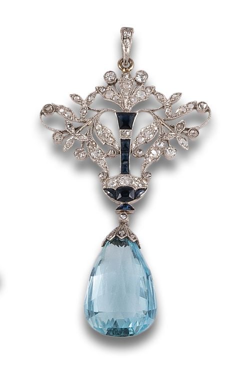 BELLE EPOQUE PENDANT WITH DIAMONDS, SAPPHIRES AND AQUAMARIN