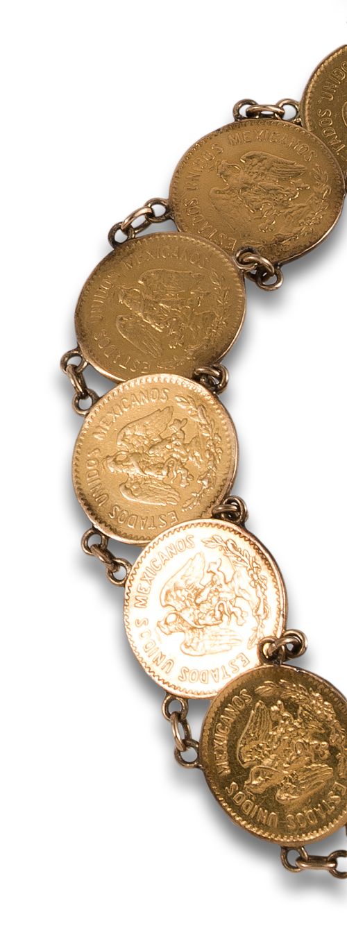 GOLD BRACELET WITH FIVE MEXICAN PESOS COINS