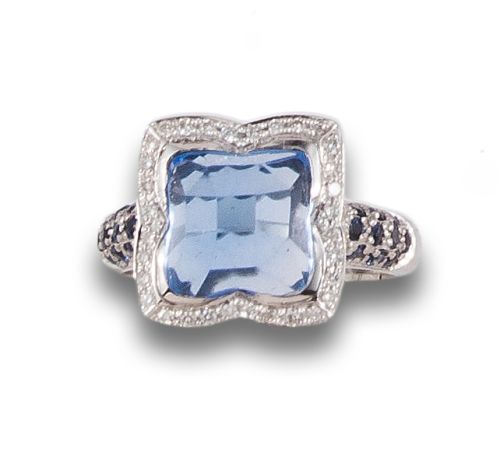 SAPPHIRE AND DIAMOND RING IN WHITE GOLD