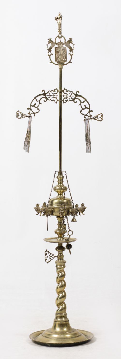 Gilded metal oil lamp, Spain, mid-20th century