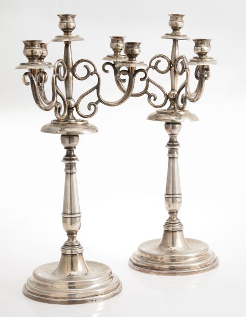 Pair of silver-plated metal candlesticks, 20th century