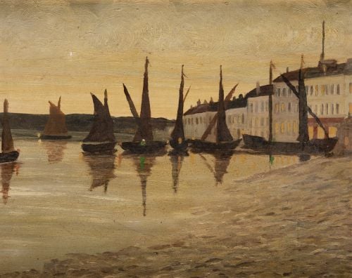 ANONYMOUS (Early 20th century) "Sailing boats at sunset"