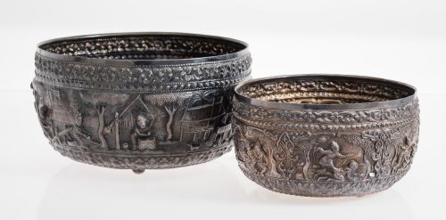 Two hallmarked silver bowls, possibly Burma, 20th century