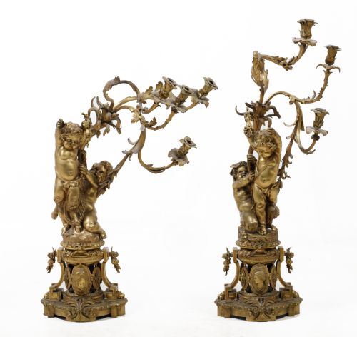 Pair of gilt bronze candlesticks, Napoleon III, France, 19t