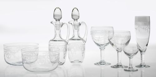 Blown and acid-etched glassware, possibly France, early 20t