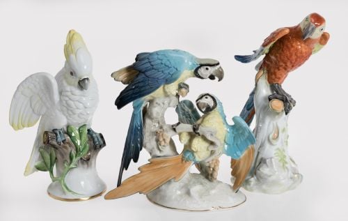 Macaws, porcelain group, Hutschenreuther manufacture, Germa