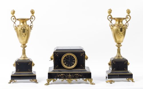 Clock mount and pair of Napoleon III urns, France, 19th cen