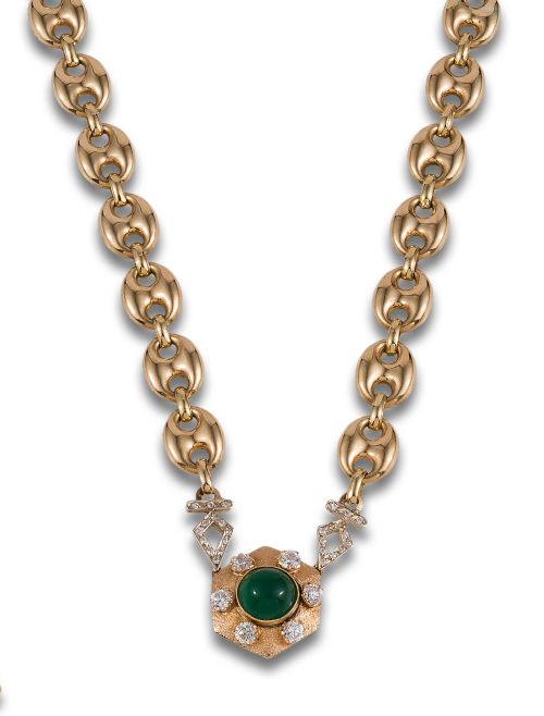 NECKLACE WITH ZIRCONIA AND GLASS ROPE IN GOLD